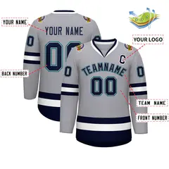 Gray Navy Gray-Aqua Classic Style Hockey Jersey 2