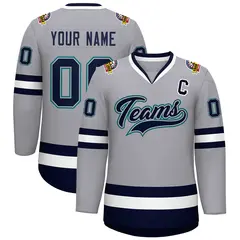 Gray Navy Gray-Aqua Classic Style Hockey Jersey