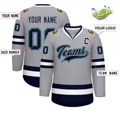 Gray Navy Gray-Aqua Classic Style Hockey Jersey 2
