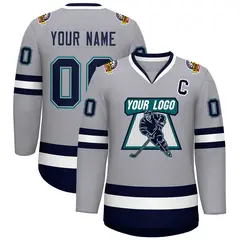 Gray Navy Gray-Aqua Classic Style Hockey Jersey 1