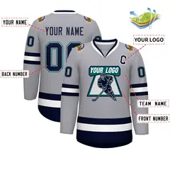 Gray Navy Gray-Aqua Classic Style Hockey Jersey 2