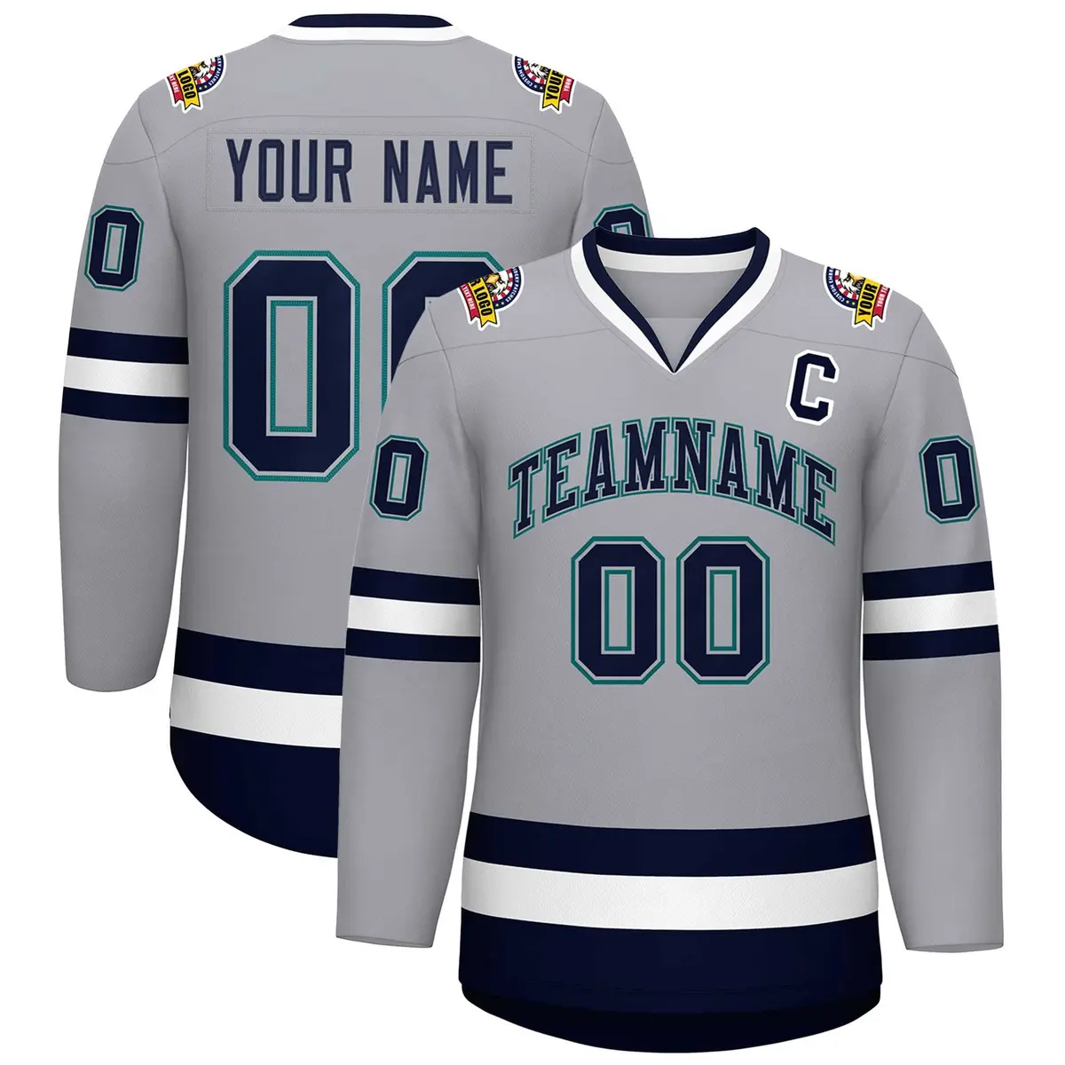 Gray Navy Gray-Aqua Classic Style Hockey Jersey