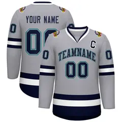 Gray Navy Gray-Aqua Classic Style Hockey Jersey