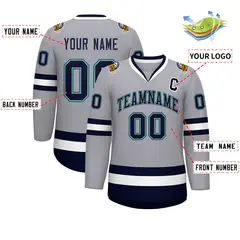 Gray Navy Gray-Aqua Classic Style Hockey Jersey 2