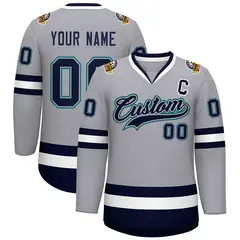 Gray Navy Gray-Aqua Classic Style Hockey Jersey