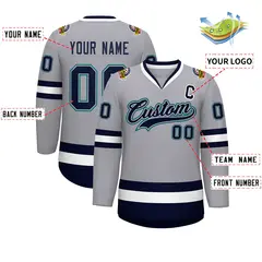 Gray Navy Gray-Aqua Classic Style Hockey Jersey 2