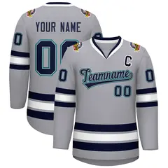 Gray Navy Gray-Aqua Classic Style Hockey Jersey