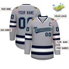 Gray Navy Gray-Aqua Classic Style Hockey Jersey 2