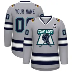 Gray Navy Gray-Aqua Classic Style Hockey Jersey 1