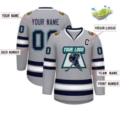 Gray Navy Gray-Aqua Classic Style Hockey Jersey 2