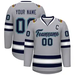 Gray Navy Gray-Aqua Classic Style Hockey Jersey