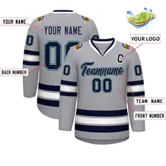 Gray Navy Gray-Aqua Classic Style Hockey Jersey 2