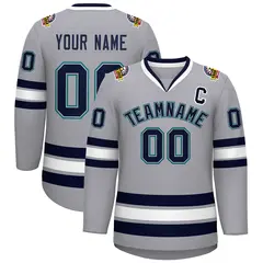 Gray Navy Gray-Aqua Classic Style Hockey Jersey