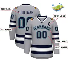 Gray Navy Gray-Aqua Classic Style Hockey Jersey 2