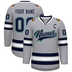 Gray Navy Gray-Aqua Classic Style Hockey Jersey
