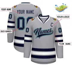 Gray Navy Gray-Aqua Classic Style Hockey Jersey 2