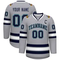 Gray Navy Gray-Aqua Classic Style Hockey Jersey