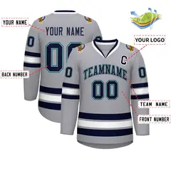 Gray Navy Gray-Aqua Classic Style Hockey Jersey 2