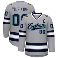 Gray Navy Gray-Aqua Classic Style Hockey Jersey