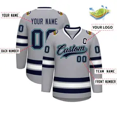 Gray Navy Gray-Aqua Classic Style Hockey Jersey 2