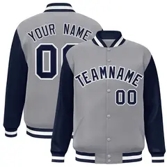 Gray Navy-Gray Raglan Varsity Full-Snap Letterman Jacket