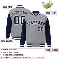 Gray Navy-Gray Raglan Varsity Full-Snap Letterman Jacket 2