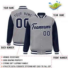 Gray Navy-Gray Raglan Varsity Full-Snap Letterman Jacket 2