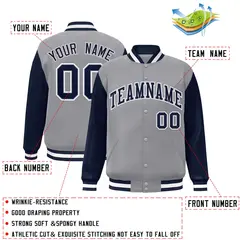 Gray Navy-Gray Raglan Varsity Full-Snap Letterman Jacket 2