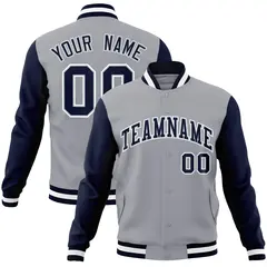 Gray Navy-Gray Raglan Varsity Full-Snap Letterman Jacket 1