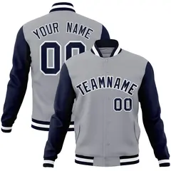 Gray Navy-Gray Raglan Varsity Full-Snap Letterman Jacket 1