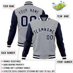 Gray Navy-Gray Raglan Varsity Full-Snap Letterman Jacket 4