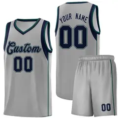 Gray Navy Green Sleeve Color Block Classic Basketball Jersey 1