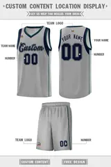 Gray Navy Green Sleeve Color Block Classic Basketball Jersey 2