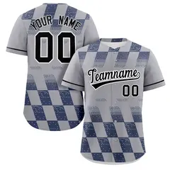 Gray Navy Grid Speckles Color Block Baseball Jersey