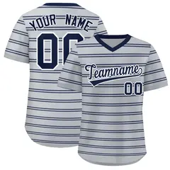 Gray Navy Horizontal Stripe Pullover Baseball Jersey 1