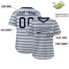 Gray Navy Horizontal Stripe Pullover Baseball Jersey 2