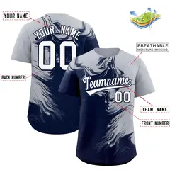 Gray Navy Ink Pattern Authentic Baseball Jersey 2