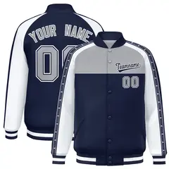 Gray Navy K-Ribbon Raglan Color Block Varsity Letterman Jacket 1