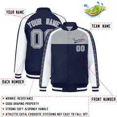Gray Navy K-Ribbon Raglan Color Block Varsity Letterman Jacket 2