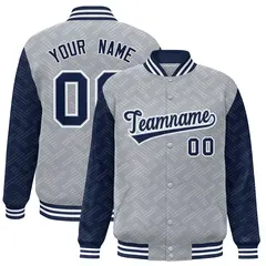 Gray Navy L Pattern Full-Snap Raglan Letterman Baseball Jacket