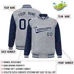 Gray Navy L Pattern Full-Snap Raglan Letterman Baseball Jacket 2