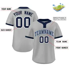 Gray Navy-Light Blue Classic Two-Button Softball Jersey 2