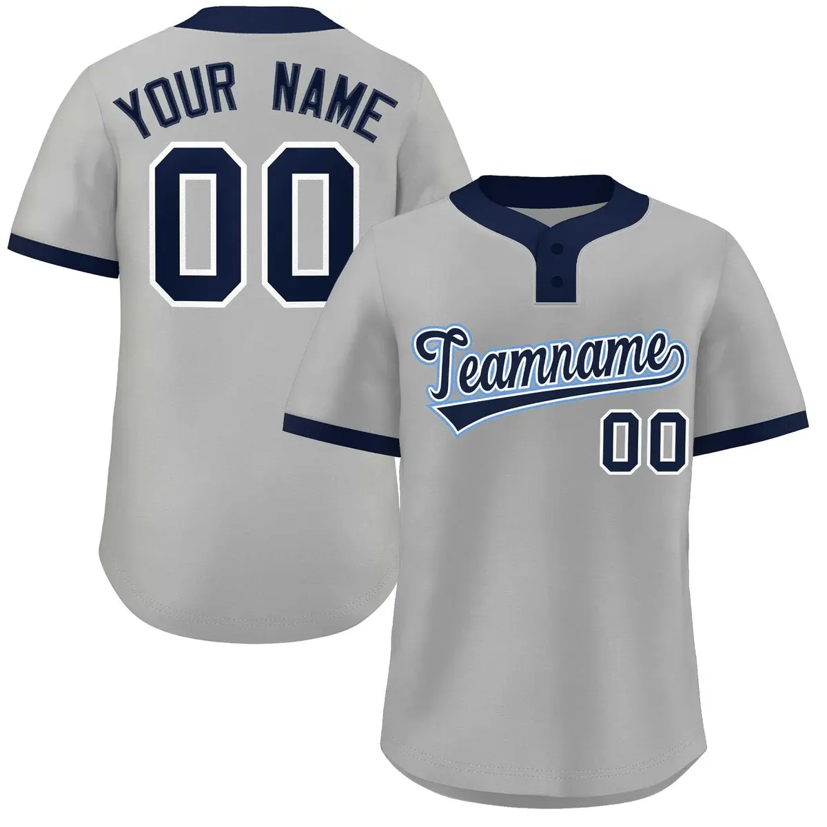 Gray Navy-Light Blue Classic Two-Button Softball Jersey