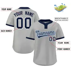 Gray Navy-Light Blue Classic Two-Button Softball Jersey 2