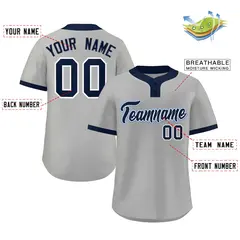 Gray Navy-Light Blue Classic Two-Button Softball Jersey 2