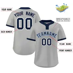 Gray Navy-Light Blue Classic Two-Button Softball Jersey 2