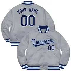 Gray Navy-Light Blue Full-Snap Varsity Letterman Jacket