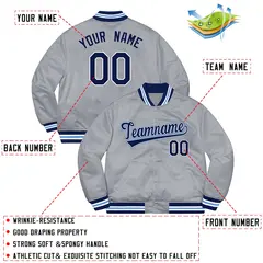 Gray Navy-Light Blue Full-Snap Varsity Letterman Jacket 2