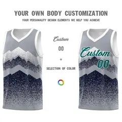 Gray Navy Mountain Fade Gradient Fashion Basketball Jersey 3