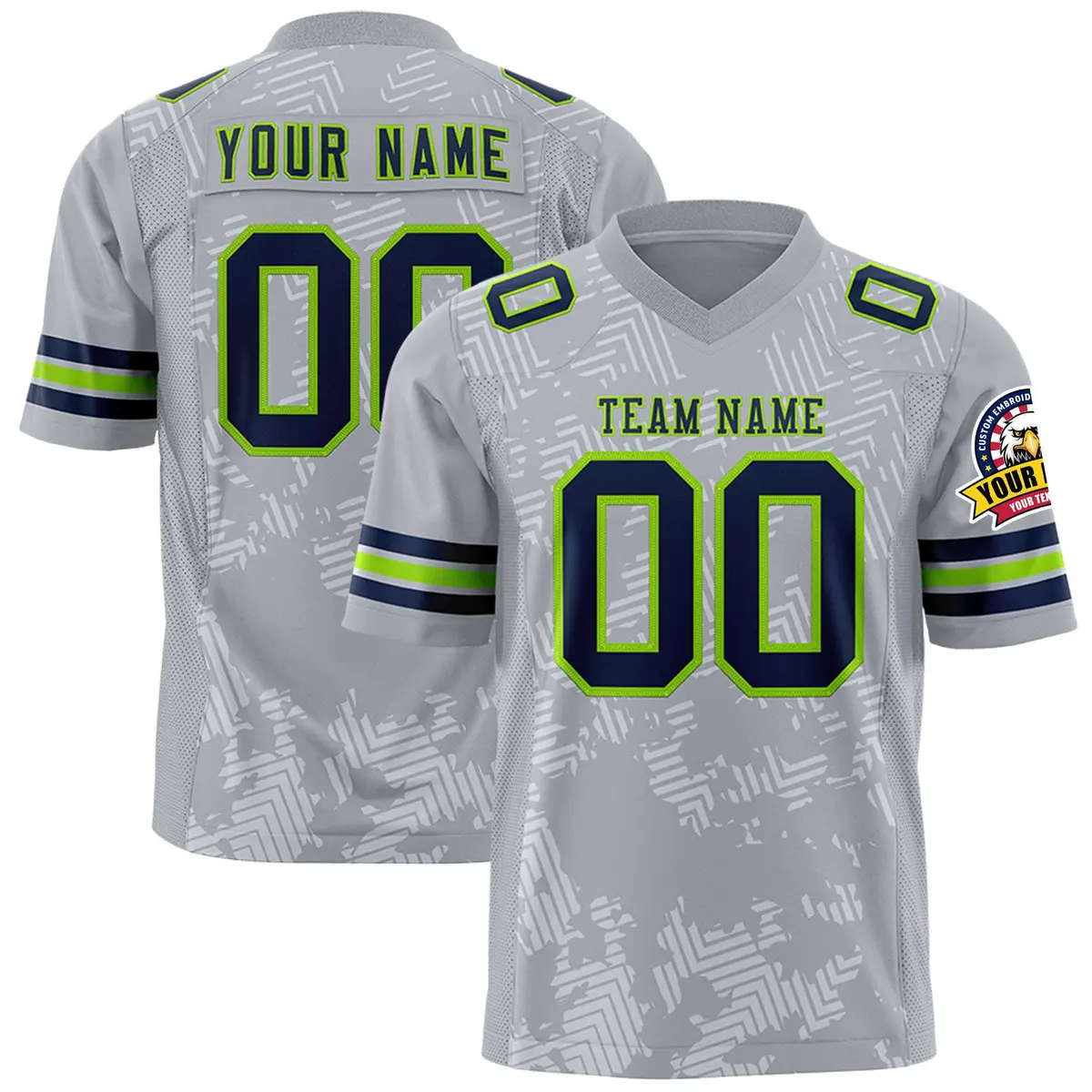 Gray Navy-Neon Green Graffiti Line Authentic Football Jersey
